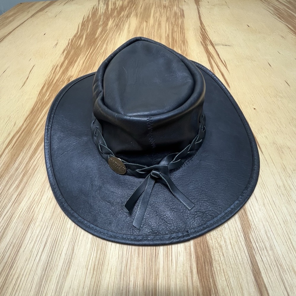 Barmah Kangaroo Black Leather Sundowner Cowboy Hat Medium Squashy Australia Mens